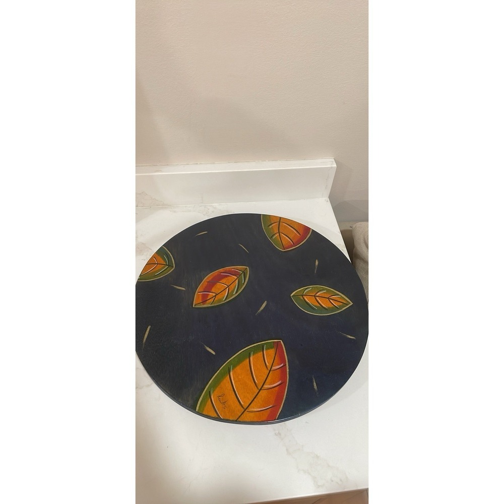 KAKADU 17.75" Lazy Susan Hand Painted & Signed by Ruet Shahar  Israel Wood
